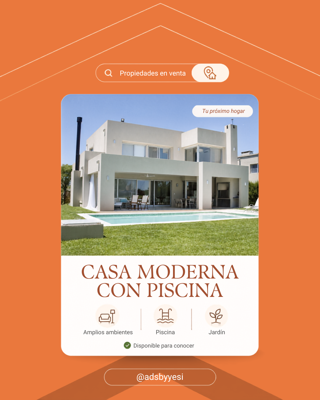Pieza de feed inmobiliaria: casa moderna con piscina, propiedades en venta